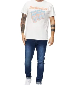 T-Shirts & Tank Tops*RE:COVERED X BUDWEISER Herren T-Shirt mit großem Six Pack-Print Baumwoll-Shirt Kurzarm-Shirt MMABI403 Ecru-Weiß