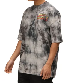 T-Shirts & Tank Tops*RE:COVERED X CAPCOM Herren T-Shirt mit Street Fighter Vega, Ryu, Blanka-Print Baumwoll-Shirt Rundhals-Shirt MMDIF18 Blau/Grau/Violett