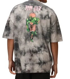 T-Shirts & Tank Tops*RE:COVERED X CAPCOM Herren T-Shirt mit Street Fighter Vega, Ryu, Blanka-Print Baumwoll-Shirt Rundhals-Shirt MMDIF18 Blau/Grau/Violett