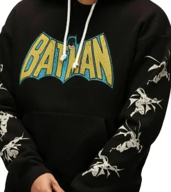 Pullover & Sweater*RE:COVERED X DC Herren Kapuzen-Pullover mit BATMAN Logo Baumwoll-Hoody Langarm-Shirt RCWARN554 Schwarz