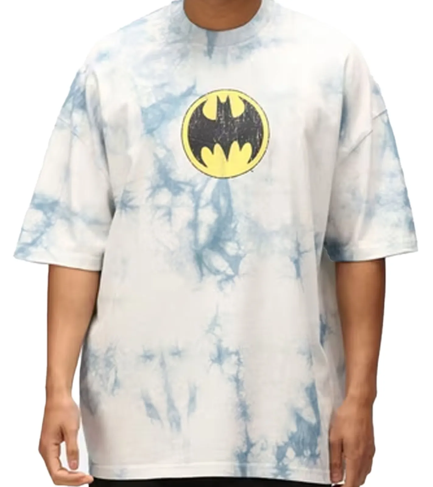 T-Shirts & Tank Tops*RE:COVERED X DC Herren T-Shirt BATMAN Split Baumwoll-Shirt im Batik-Design Rundhals-Shirt RCWARN553 Grau