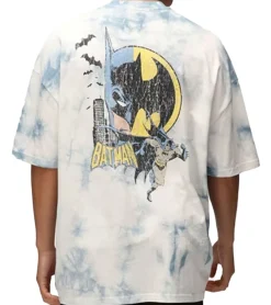 T-Shirts & Tank Tops*RE:COVERED X DC Herren T-Shirt BATMAN Split Baumwoll-Shirt im Batik-Design Rundhals-Shirt RCWARN553 Grau