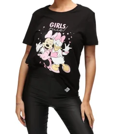 Tops & T-Shirts*RE:COVERED X Disney Damen T-Shirt mit "Girls Rule"-Print Baumwoll-Shirt Rundhals-Shirt Kurzarm-Shirt RCDIF2073 Schwarz