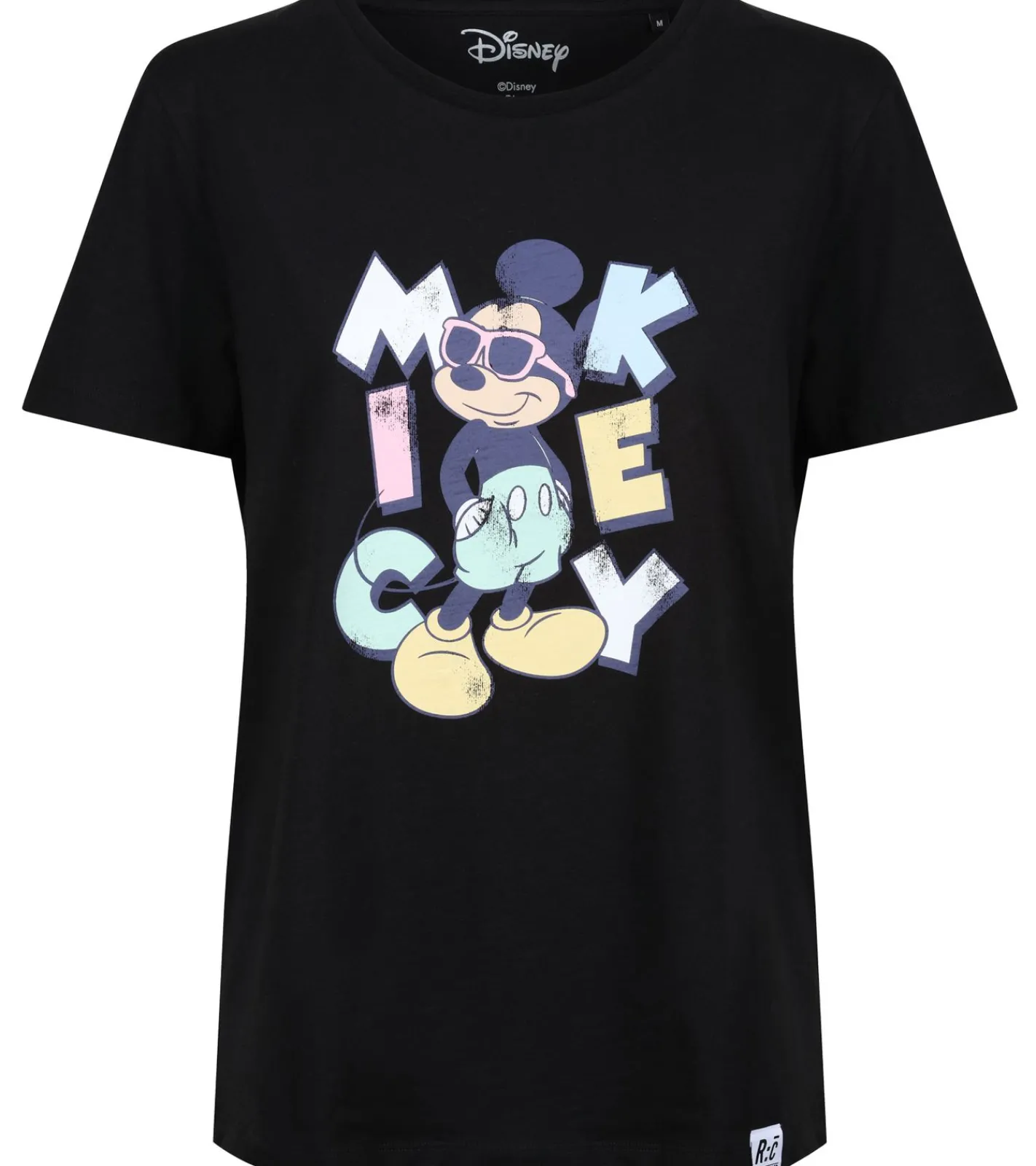 Tops & T-Shirts*RE:COVERED X Disney Damen nachhaltiges T-Shirt mit Mickey Mouse Aufdruck in Pastell-Farben Baumwoll-Shirt Rundhals-Shirt RCDIF207 Weiß oder Schwarz