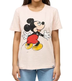 Tops & T-Shirts*RE:COVERED X Disney Damen T-Shirt mit Mickey Mouse Hug Print Baumwoll-Shirt Rundhals-Shirt MMDIS2579 Rosa