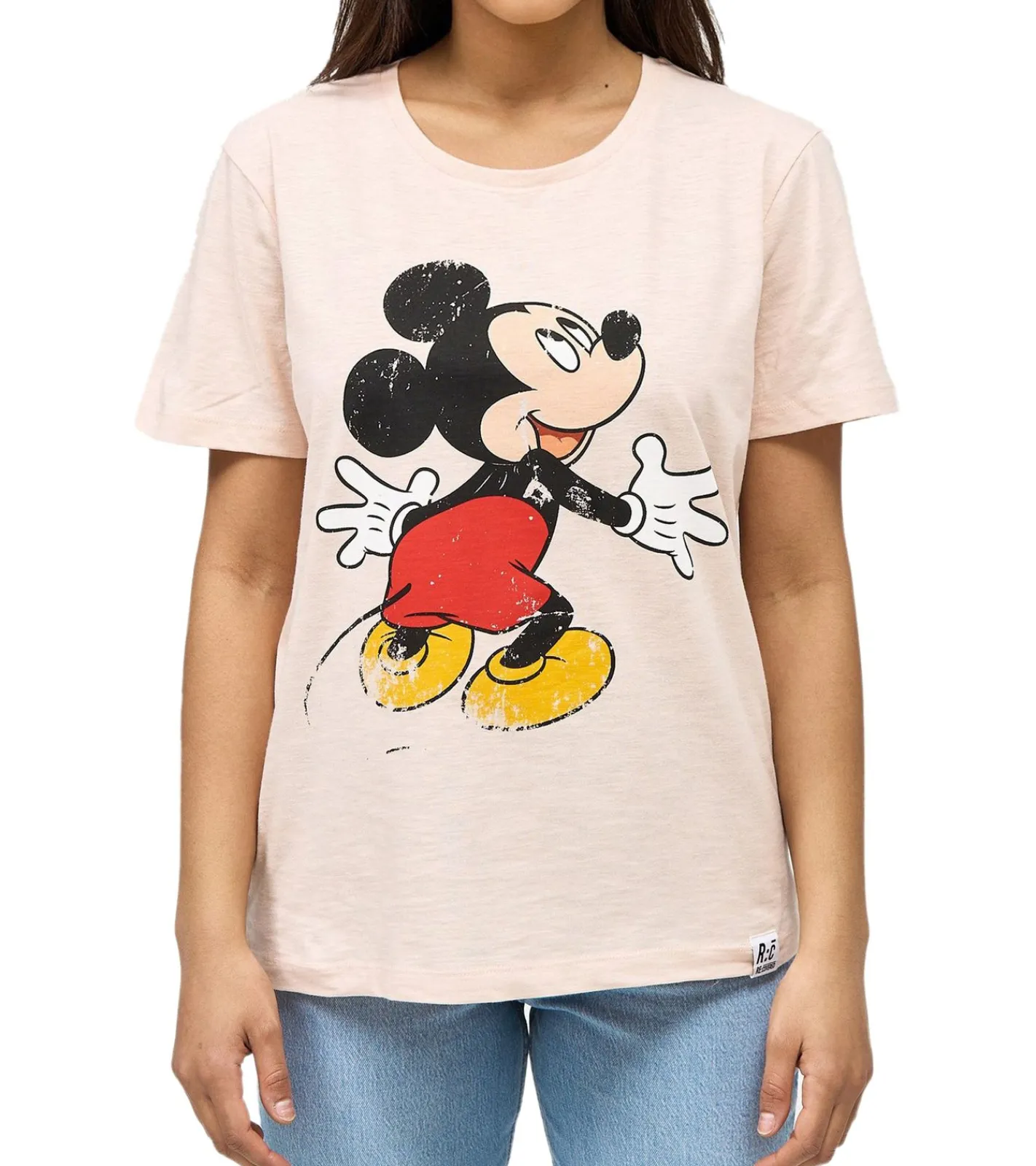 Tops & T-Shirts*RE:COVERED X Disney Damen T-Shirt mit Mickey Mouse Hug Print Baumwoll-Shirt Rundhals-Shirt MMDIS2579 Rosa