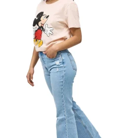 Tops & T-Shirts*RE:COVERED X Disney Damen T-Shirt mit Mickey Mouse Hug Print Baumwoll-Shirt Rundhals-Shirt MMDIS2579 Rosa