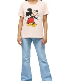 Tops & T-Shirts*RE:COVERED X Disney Damen T-Shirt mit Mickey Mouse Hug Print Baumwoll-Shirt Rundhals-Shirt MMDIS2579 Rosa
