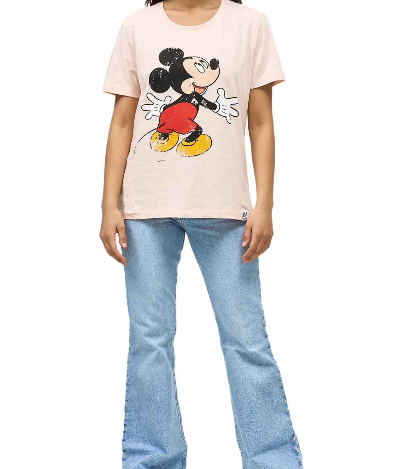 Tops & T-Shirts*RE:COVERED X Disney Damen T-Shirt mit Mickey Mouse Hug Print Baumwoll-Shirt Rundhals-Shirt MMDIS2579 Rosa