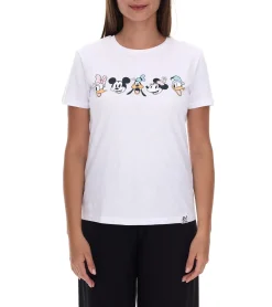 Tops & T-Shirts*RE:COVERED X Disney Damen T-Shirt mit Mickey Mouse and Friends Design Baumwoll-Shirt Rundhals-Shirt RCDIF2063 Weiß
