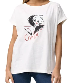 Tops & T-Shirts*RE:COVERED X Disney Damen T-Shirt mit Cruella Devil Aufdruck Baumwoll-Shirt Rundhals-Shirt Boyfriend-Cut MMDIS2677 Wollweiß