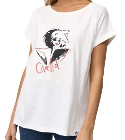 Tops & T-Shirts*RE:COVERED X Disney Damen T-Shirt mit Cruella Devil Aufdruck Baumwoll-Shirt Rundhals-Shirt Boyfriend-Cut MMDIS2677 Wollweiß