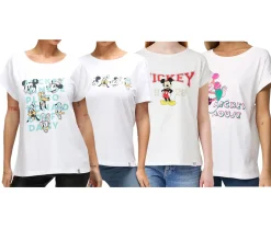 Tops & T-Shirts*RE:COVERED X Disney Damen T-Shirt mit Mickey Mouse and Friends oder Mickey Mouse 1928 Aufdruck Baumwoll-Shirt Rundhals-Shirt Weiß