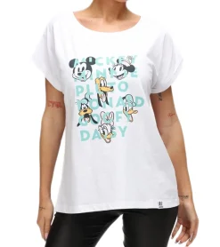 Tops & T-Shirts*RE:COVERED X Disney Damen T-Shirt mit Mickey Mouse and Friends oder Mickey Mouse 1928 Aufdruck Baumwoll-Shirt Rundhals-Shirt Weiß
