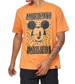 T-Shirts & Tank Tops*RE:COVERED X Disney Herren T-Shirt mit Trippy Mickey Mouse Print Baumwoll-Shirt Rundhals-Shirt MMDIS2680 Orange