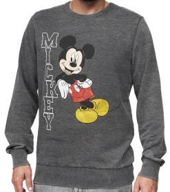 Pullover & Sweater*RE:COVERED X DISNEY Herren Rundhals-Pullover mit MICKEY MOUSE Print Alltags-Sweater mit Baumwollanteil MMDIS2492 Grau