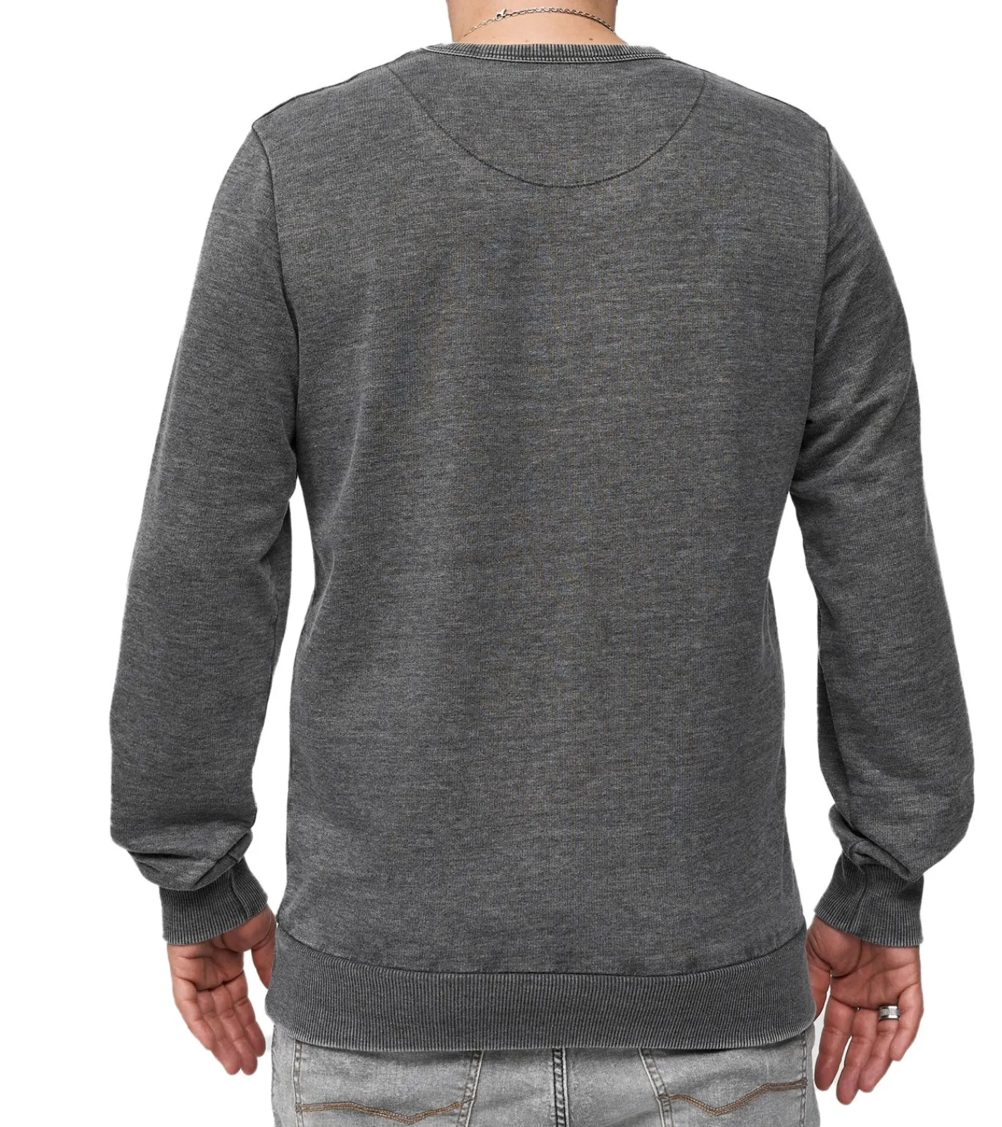 Pullover & Sweater*RE:COVERED X DISNEY Herren Rundhals-Pullover mit MICKEY MOUSE Print Alltags-Sweater mit Baumwollanteil MMDIS2489 Grau