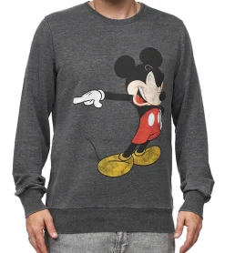 Pullover & Sweater*RE:COVERED X DISNEY Herren Rundhals-Pullover mit MICKEY MOUSE Print Alltags-Sweater mit Baumwollanteil MMDIS2486 Grau