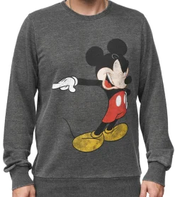 Pullover & Sweater*RE:COVERED X DISNEY Herren Rundhals-Pullover mit MICKEY MOUSE Print Alltags-Sweater mit Baumwollanteil MMDIS2486 Grau