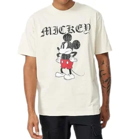 T-Shirts & Tank Tops*RE:COVERED X Disney Herren T-Shirt mit Grumpy Mickey Mouse Print Baumwoll-Shirt mit großem Schriftzug Rundhals-Shirt Beige, Blau, Violett oder Orange