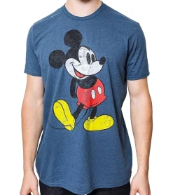 T-Shirts & Tank Tops*RE:COVERED X Disney Herren T-Shirt mit Grumpy Mickey Mouse Print Baumwoll-Shirt mit großem Schriftzug Rundhals-Shirt Beige, Blau, Violett oder Orange