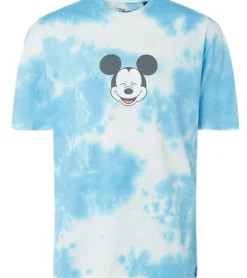 T-Shirts & Tank Tops*RE:COVERED X Disney Herren T-Shirt mit Mickey Mouse Print Baumwoll-Shirt im Batik Look Rundhals-Shirt Dunkelblau, Blau Batik oder Grau