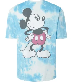 T-Shirts & Tank Tops*RE:COVERED X Disney Herren T-Shirt mit Mickey Mouse Print Baumwoll-Shirt im Batik Look Rundhals-Shirt Dunkelblau, Blau Batik oder Grau