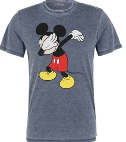T-Shirts & Tank Tops*RE:COVERED X Disney Herren T-Shirt mit Mickey Mouse Print Baumwoll-Shirt Rundhals-Shirt PCDIS1851 Dunkelblau-meliert