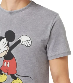 T-Shirts & Tank Tops*RE:COVERED X Disney Herren T-Shirt mit Mickey Mouse Print Baumwoll-Shirt Rundhals-Shirt PCDIS1149 Grau