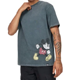 T-Shirts & Tank Tops*RE:COVERED X Disney Marching Mickey Relaxed Herren T-Shirt mit Mickey-Marching-Print Baumwoll-Shirt MMDIS2685 Grau