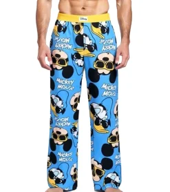 Nachtwäsche & Bademode*RE:COVERED X Disney Mickey Mouse and Donald Duck Loungepants Herren Schlafanzug-Hose Stylische und bequeme Baumwoll Pyjama-Hose RCDIF2105 Blau/Gelb
