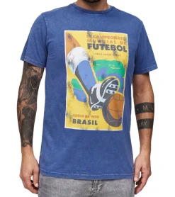 T-Shirts & Tank Tops*RE:COVERED X FIFA Worldcup 1950 Herren T-Shirt mit großem Brazil-Emblem-Print Baumwoll-Shirt Kurzarm-Shirt PCFFA124 Blau