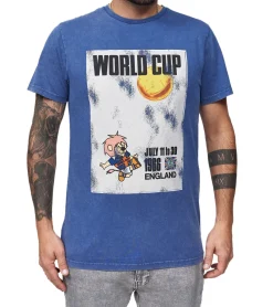 T-Shirts & Tank Tops*RE:COVERED X FIFA Worldcup 1966 Herren T-Shirt mit großem Poster-Print Baumwoll-Shirt Kurzarm-Shirt PCFFA122 Blau