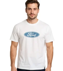 T-Shirts & Tank Tops*RE:COVERED X FORD Herren T-Shirt mit Ford Torino-Print Baumwoll-Shirt Rundhals-Shirt RCFRD504 Ecru-Weiß