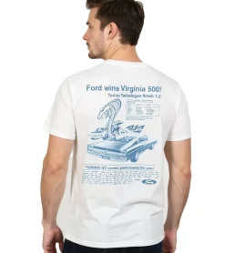 T-Shirts & Tank Tops*RE:COVERED X FORD Herren T-Shirt mit Ford Torino-Print Baumwoll-Shirt Rundhals-Shirt RCFRD504 Ecru-Weiß