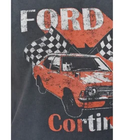 T-Shirts & Tank Tops*RE:COVERED X Ford Herren T-Shirt mit großem Cortina Auto-Print Baumwoll-Shirt Rundhals-Shirt MMFRDE396 Grau