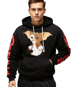 Pullover & Sweater*RE:COVERED X Gremlins Herren Kapuzen-Pullover mit Gremlins-Patch Baumwoll-Hoody Langarm-Shirt RCWARN558 Schwarz