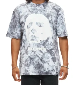 T-Shirts & Tank Tops*RE:COVERED X John Carpenter`s Halloween Herren T-Shirt im Batikmuster Rundhals-Shirt Fan-Shirt RCSTC117 Grau/Weiß