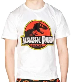 T-Shirts & Tank Tops*RE:COVERED X Jurassic Park T-Shirt Herren Rundhals-Shirt mit 窶寂鮫ogo-Print Baumwoll-Shirt MMUNV2457 Hellbeige