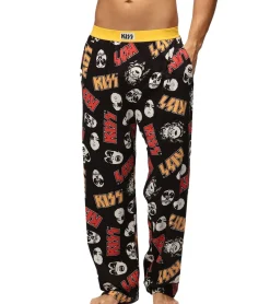 Nachtwäsche & Bademode*RE:COVERED X KISS Loungepants Herren Schlafanzug-Hose mit KISS-Logo Pyjama-Hose Baumwoll-Hose RCEPIC347 Schwarz