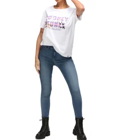 Tops & T-Shirts*RE:COVERED X Looney Tunes Damen T-Shirt mit THATS ALL FALKS Schriftzug Baumwoll-Shirt Rundhals-Shirt RCWARN6612 Weiß