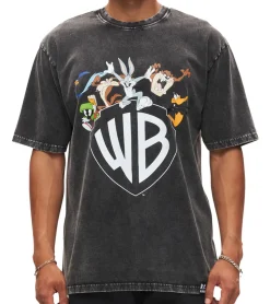 T-Shirts & Tank Tops*RE:COVERED X LOONEY TUNES Herren T-Shirt mit Print Baumwoll-Shirt Rundhals-Shirt RCWARN749 Washed-Schwarz