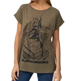 Tops & T-Shirts*RE:COVERED X MARVEL Damen T-Shirt mit Black Widow Aufdruck Baumwoll-Shirt Kurzarm-Shirt MMMARV1121 Khaki