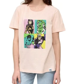 Tops & T-Shirts*RE:COVERED X MARVEL Damen T-Shirt mit "Pop Art Portrait"-Print Baumwoll-Shirt Kurzarm-Shirt MMMARV1125 Rosa