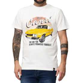 T-Shirts & Tank Tops*RE:COVERED X MUSTANG Herren T-Shirt mit Ford MUSTANG-Print Baumwoll-Shirt Rundhals-Shirt MMFRD386 Ecru-Weiß
