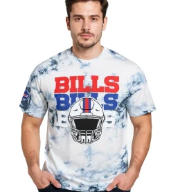 T-Shirts & Tank Tops*RE:COVERED X NFL Buffalo Bills Herren T-Shirt mit Logo-Print Baumwoll-Shirt Rundhals-Shirt RCNFL1385 Blau/Weiß