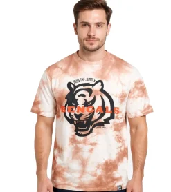 T-Shirts & Tank Tops*RE:COVERED X NFL Cincinnati Bengals Herren T-Shirt mit Logo-Print Baumwoll-Shirt Rundhals-Shirt RCNFL1392 Braun/Weiß