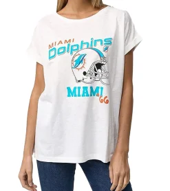 Tops & T-Shirts*RE:COVERED X NFL Damen T-Shirt mit Miami Dolphins Print Baumwoll-Shirt Rundhals MMNFL1052 Weiß