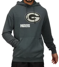 Pullover & Sweater*RE:COVERED X NFL Green Bay Packers Herren Kapuzen-Pullover mit Logo-Schriftzug Baumwoll-Hoody RCNFL1318E Grau