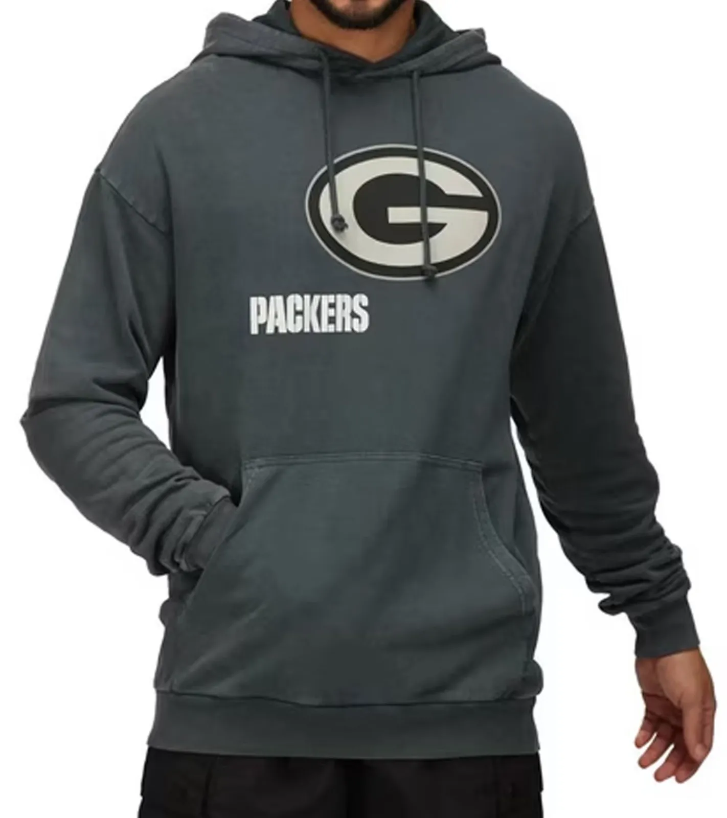 Pullover & Sweater*RE:COVERED X NFL Green Bay Packers Herren Kapuzen-Pullover mit Logo-Schriftzug Baumwoll-Hoody RCNFL1318E Grau